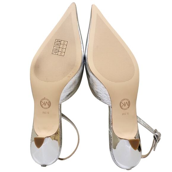 Michael Michael Kors Metallic Pump Heels Luna Kitten Slingback Sz US 9.5M Silver - Picture 5 of 6